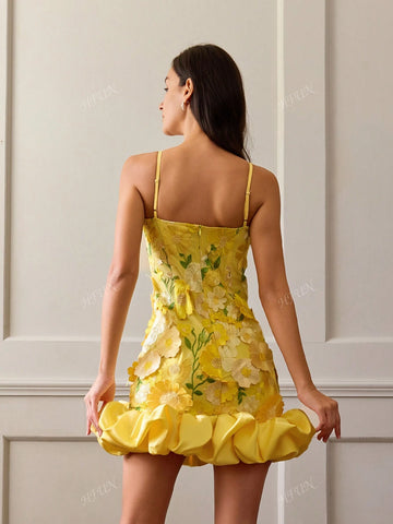 Women Elegant Embroidery Decor Sleeveless A-Line Dress