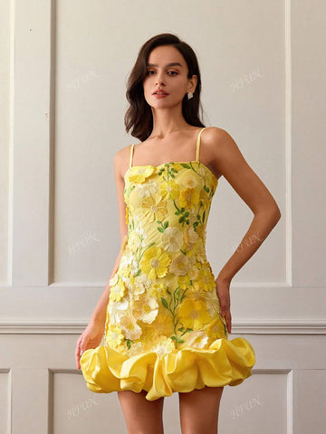 Women Elegant Embroidery Decor Sleeveless A-Line Dress