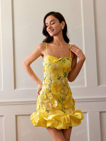 Women Elegant Embroidery Decor Sleeveless A-Line Dress