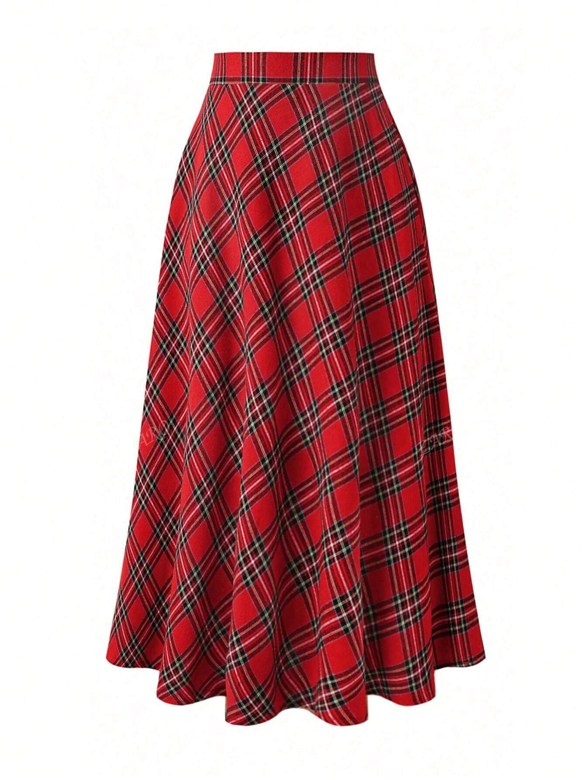 Women Elegant High Waist Plaid A-Line Skirt, Loose Fit Flattering