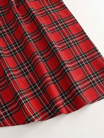 Women Elegant High Waist Plaid A-Line Skirt, Loose Fit Flattering