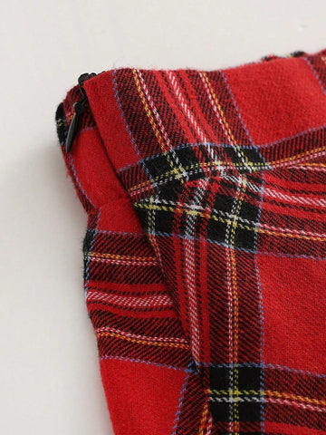 Women Elegant High Waist Plaid A-Line Skirt, Loose Fit Flattering