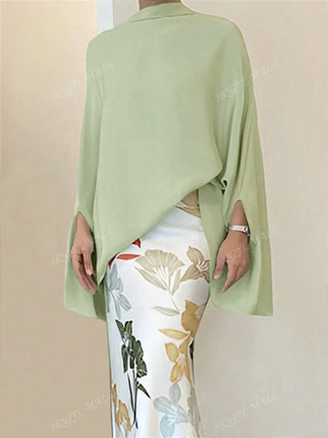 Women Elegant Long Sleeve Minimalist Solid Color Loose Blouse