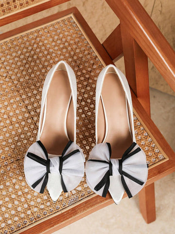 Women Elegant Narrow Stiletto Heel Bow Slip On Pumps, Suitable