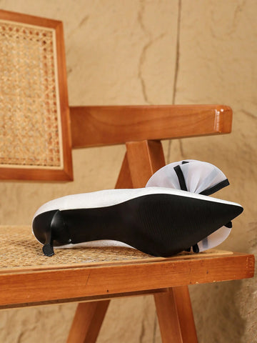 Women Elegant Narrow Stiletto Heel Bow Slip On Pumps, Suitable