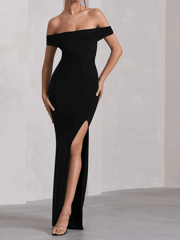 Women Elegant Off-Shoulder Split Fishtail Hem Cocktail Party Dress, Autumn