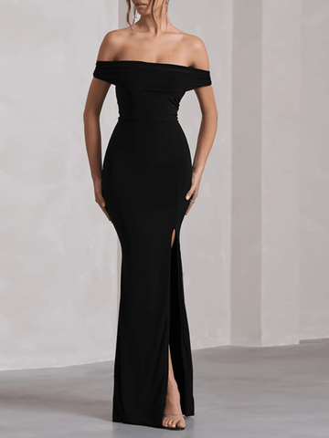 Women Elegant Off-Shoulder Split Fishtail Hem Cocktail Party Dress, Autumn