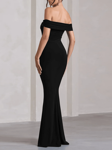 Women Elegant Off-Shoulder Split Fishtail Hem Cocktail Party Dress, Autumn