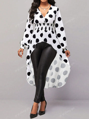 Women Elegant Polka Dot Long Blouse