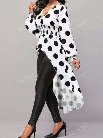 Women Elegant Polka Dot Long Blouse