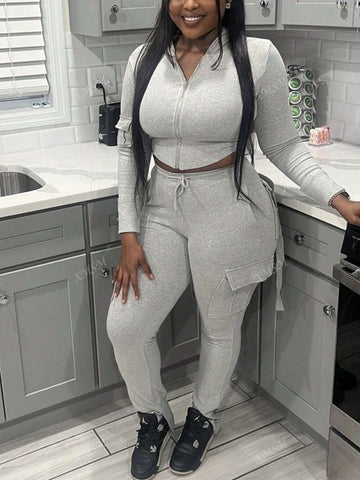 Women Fall Two Pieces Set High Stretchy And Hoodie Women Fashionalbe Solid Color Hooded Jackets & Leggings