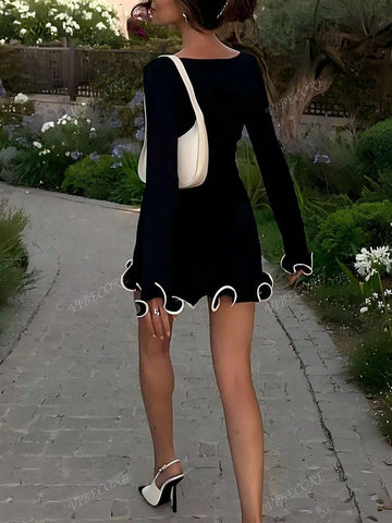 Women Fashion Long Sleeves Ruffle Bodycon Dress Elegant Sexy Fall Winter Party Vacation Daily Outfit