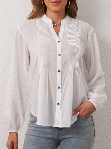 Women Fashion Notch V-Neck Casual Shirt