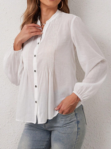 Women Fashion Notch V-Neck Casual Shirt