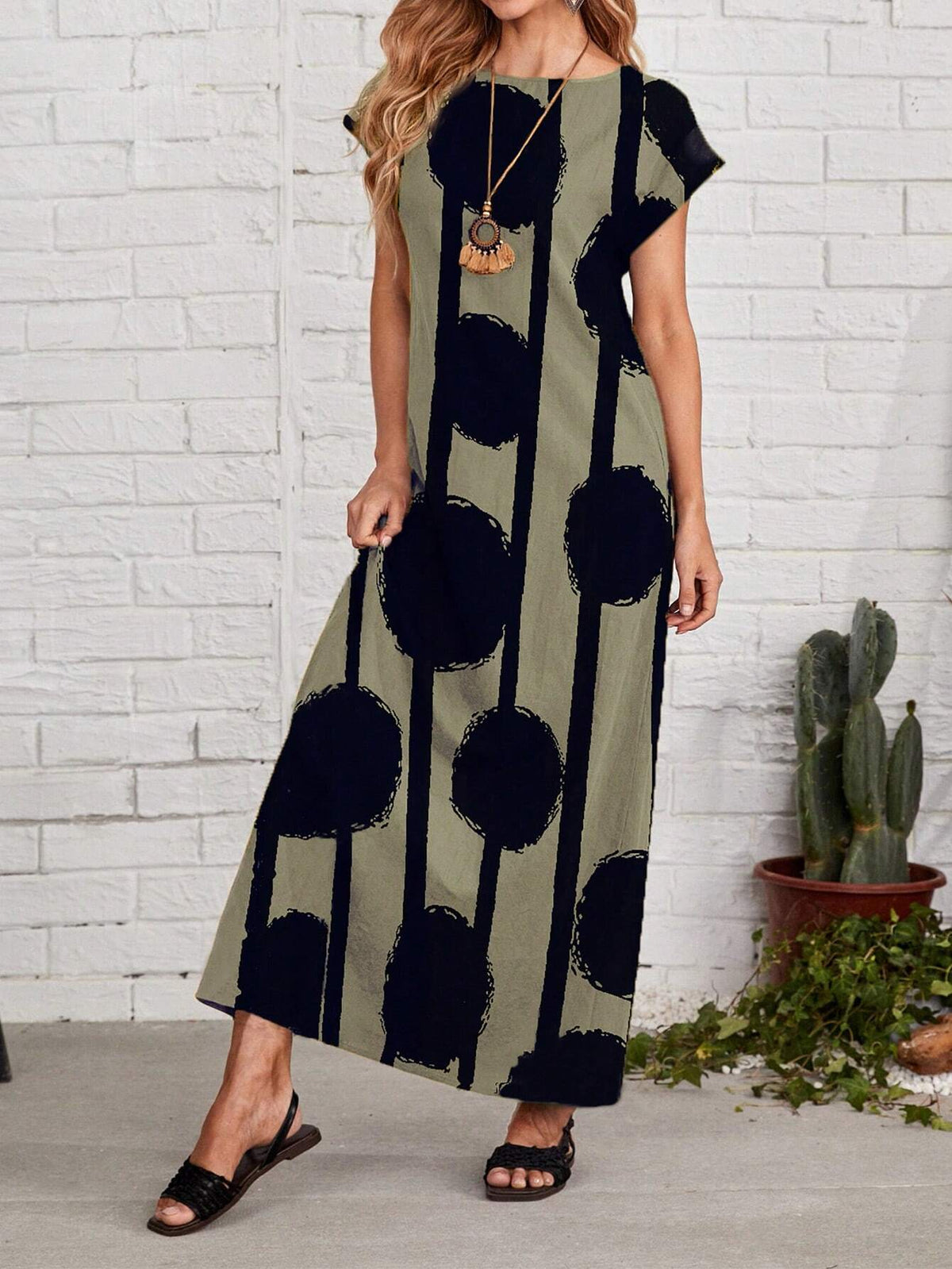 Women Fashion Polka Dot Print Short Sleeve Dress