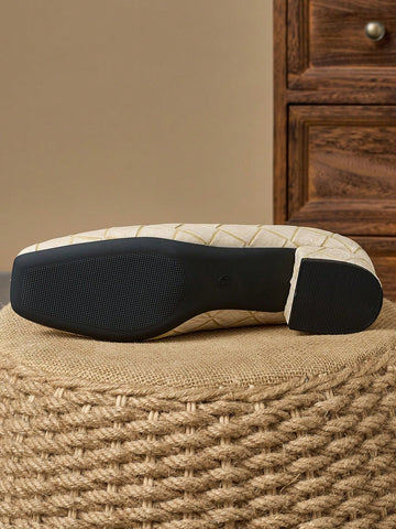 Women Fashion Square Toe Plaid Skimmer Slip-On Pumps Shoes, Vintage Casual Slip-On