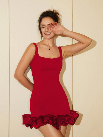 Women Fashionable And Elegant Solid Slim Lace Dress