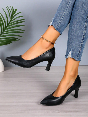 Women Fashionable Black Plus Size High Heels, Party Shoes, Leather Material,, Sexy Thin Heel