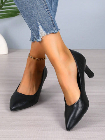 Women Fashionable Black Plus Size High Heels, Party Shoes, Leather Material,, Sexy Thin Heel