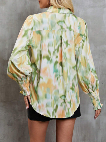 Women Fashionable Elegant Printed Loose Long Sleeve Shirt
