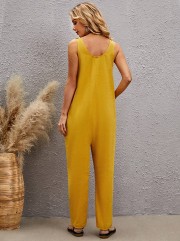 Women Fashionable Floral Pattern Sleeveless Jumpsuit