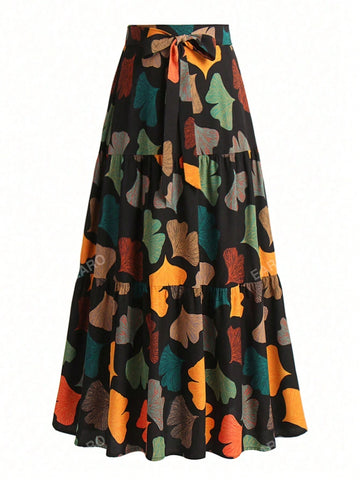 Women Fashionable Gingko Leaf Printed Skirt