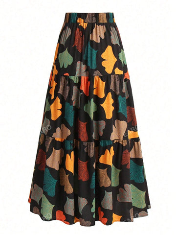 Women Fashionable Gingko Leaf Printed Skirt
