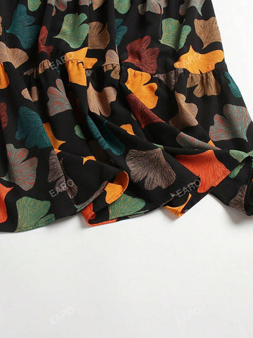 Women Fashionable Gingko Leaf Printed Skirt