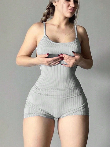 Women Fashionable Simple Slim Fit Backless Short Jumpsuit For Summer