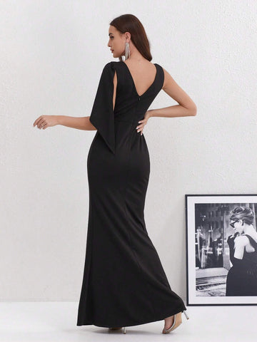 Women Fashionable Slim-Fit Irregular Cut Evening Dress