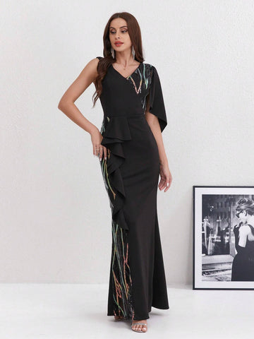 Women Fashionable Slim-Fit Irregular Cut Evening Dress