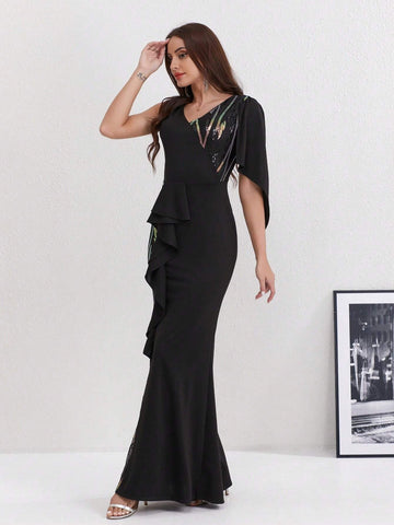 Women Fashionable Slim-Fit Irregular Cut Evening Dress