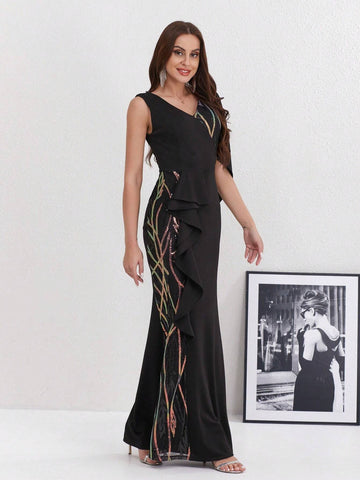 Women Fashionable Slim-Fit Irregular Cut Evening Dress
