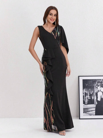 Women Fashionable Slim-Fit Irregular Cut Evening Dress