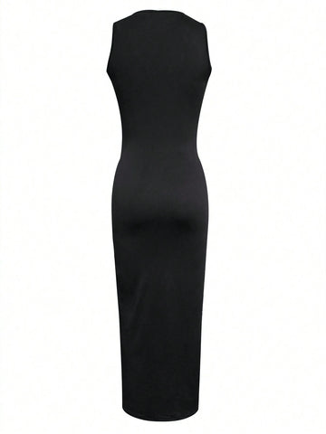 Women Fashionable Solid Color Rhinestone Decor Heart Shaped Strap Dress