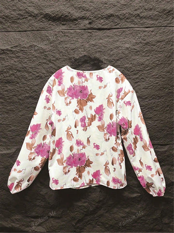 Women Floral Print Long Sleeve Casual Blouse Shirt, Autumn