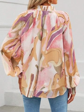 Women Floral Print Shirt, Long Sleeve Button Front Casual Bohemian Loose Blouse, Autumn