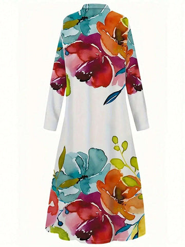 Women Floral Print Single-Breasted Casual Long Shirt For Holiday Outfits