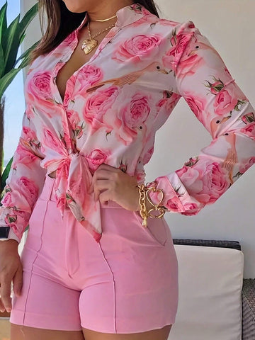 Floral Square Neck Ruffle Sleeve Blouse