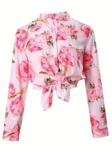 Women Floral Print Vacation Style Spring/Summer Shirt