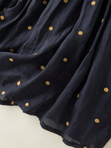 Women Flowy Elastic Waist Large Hem Pleated Skirt With Lining, Vintage Linen-Look Summer Long Skirt