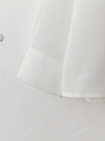 Women Front Button Floral Decor Long Sleeve Faux Pearl Decor Simple Blouse