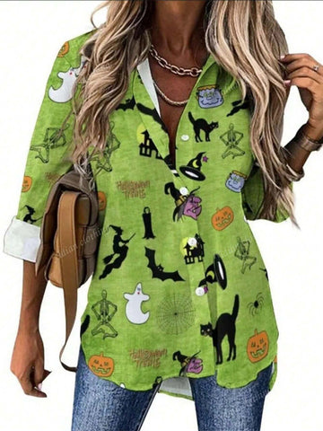 Women Front Button Short Sleeve All-Over Floral Print Minimalist Casual Blouse