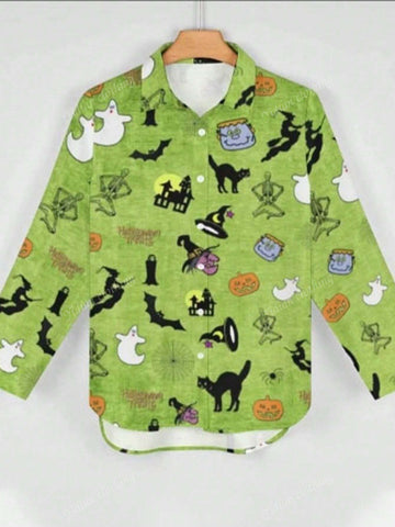 Women Front Button Short Sleeve All-Over Floral Print Minimalist Casual Blouse