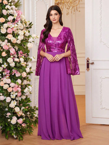 Women Glitter Patchwork High Waist Big Swing Long Party Prom Dress