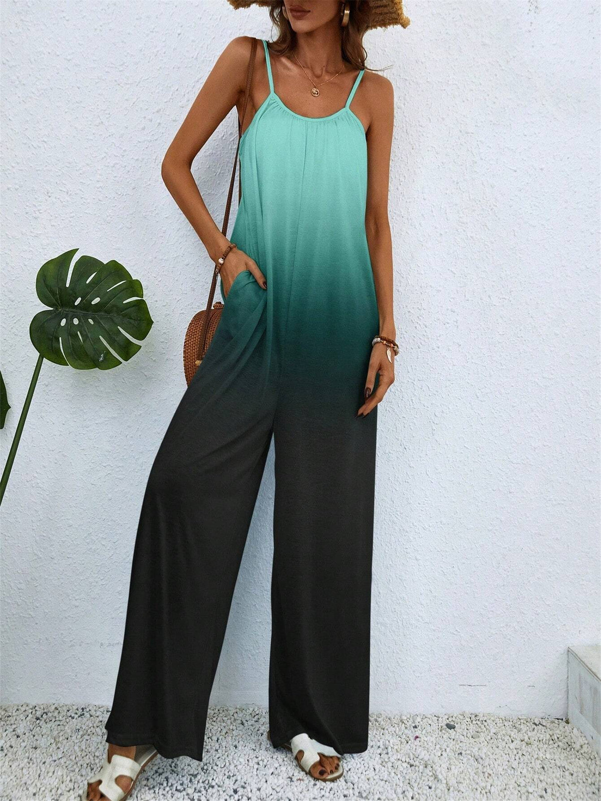 Women Gradient Color Spaghetti Strap Sleeveless Jumpsuit
