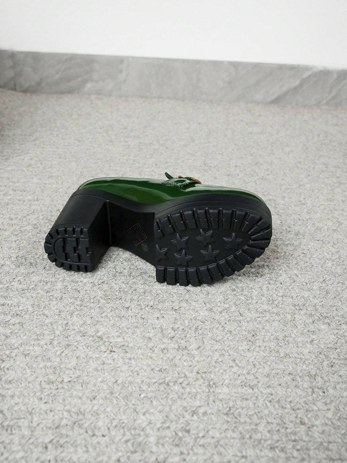 Women Green Soft Leather Platform Increase Height Slip-On Small Heel Loafers, New 2024 Korean Style