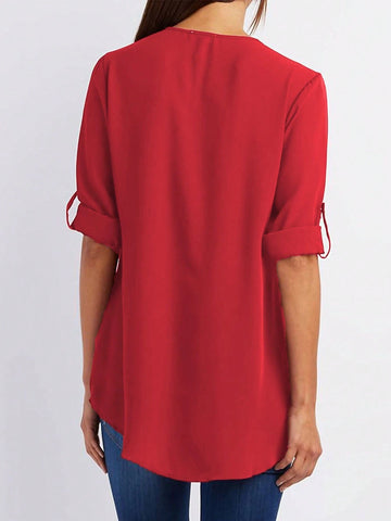 Women Half-Open Collar Long Sleeve Casual Shirt