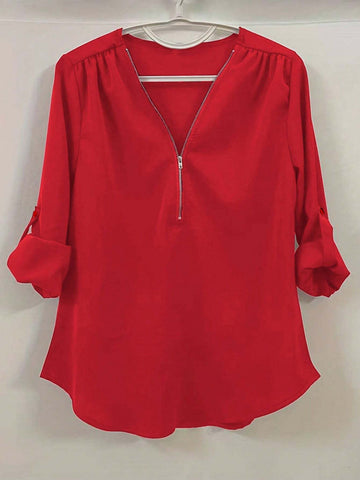 Women Half-Open Collar Long Sleeve Casual Shirt