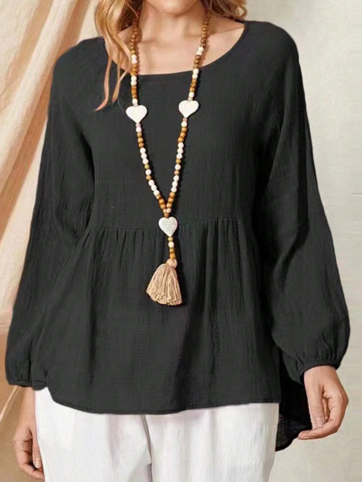 Women High-Low Hem Lantern Sleeve Spring/Summer Blouse